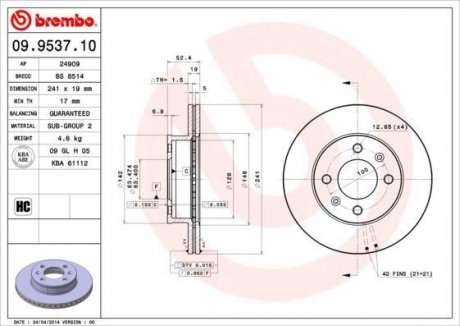 Тормозной диск BREMBO 09.9537.10 (фото 1)