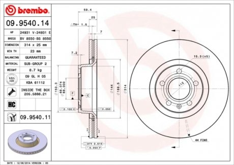 Тормозной диск BREMBO 09.9540.11