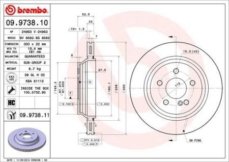 Тормозной диск BREMBO 09.9738.11 (фото 1)