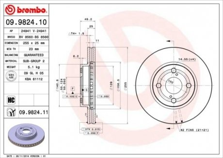 Гальмівний диск BREMBO 09.9824.10