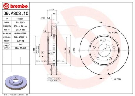 Тормозной диск BREMBO 09.A303.10