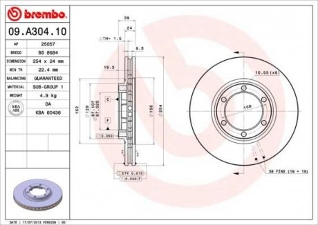 Тормозной диск BREMBO 09.A304.10