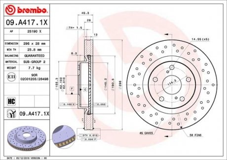 Диск тормозной BREMBO 09.A417.1X