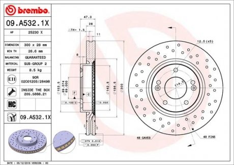 Диск гальмівний BREMBO 09.A532.1X (фото 1)