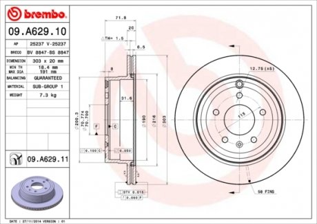 Тормозной диск BREMBO 09.A629.11