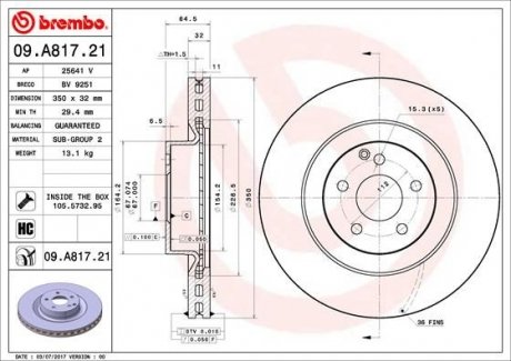 Тормозной диск BREMBO 09.A817.21