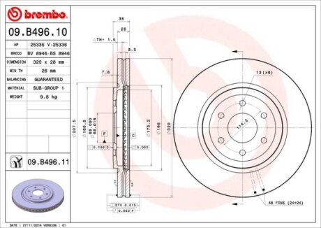 Диск тормозной передн. (выр-во) BREMBO 09.B496.10 (фото 1)