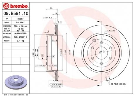 Диск тормозной BREMBO 09.B591.10 (фото 1)