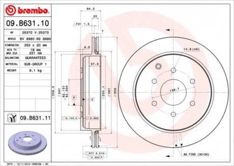 Диск тормозной BREMBO 09.B631.11 (фото 1)