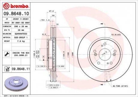 Диск тормозной BREMBO 09.B648.10