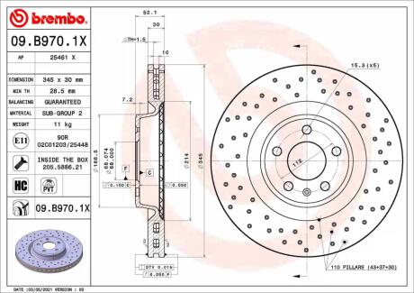 Гальмівний диск BREMBO 09.B970.1X