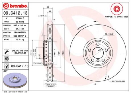 Тормозной диск BREMBO 09.C412.13