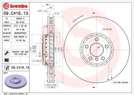 Гальмівний диск BREMBO 09.C416.13