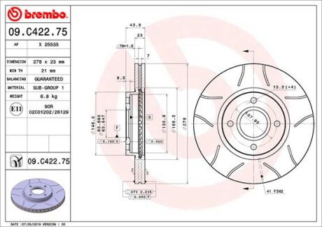 Тормозной диск BREMBO 09.C422.75 (фото 1)