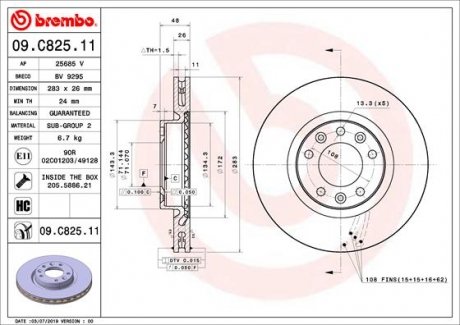 Тормозной диск BREMBO 09.C825.11