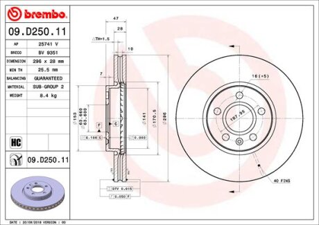 Тормозной диск BREMBO 09.D250.11