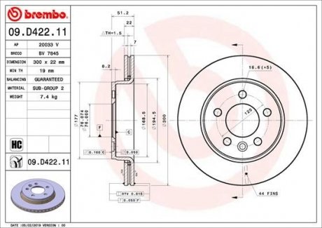 Гальмівний диск BREMBO 09.D422.11