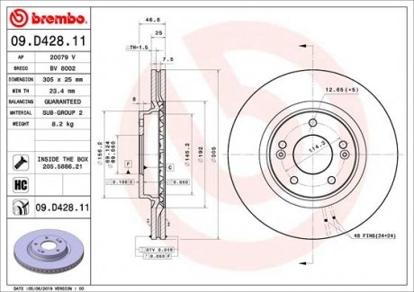 Тормозной диск BREMBO 09.D428.11 (фото 1)