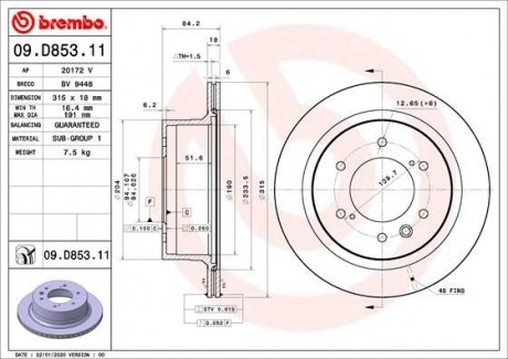 Диск тормозной BREMBO 09.D853.11