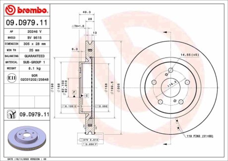 Гальмівний диск BREMBO 09D97911