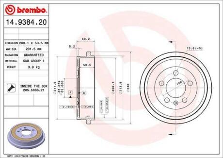 Гальмівний барабан BREMBO 14.9384.20