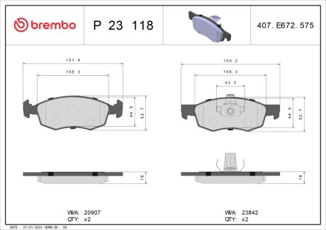 Гальмівні колодки дискові BREMBO P23118