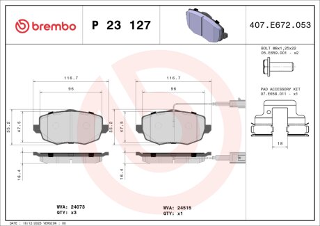 Гальмівні колодки дискові BREMBO P23127