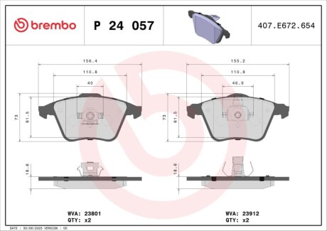 Колодки тормозные дисковые BREMBO P24057