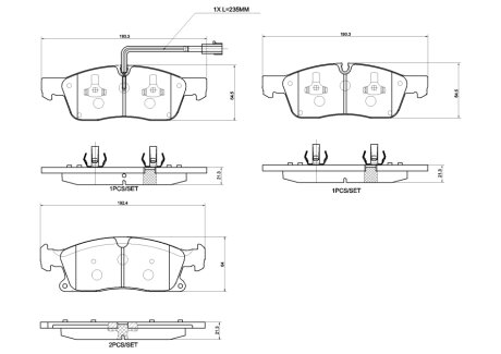 Колодки гальмівні дискові (комплект 4 шт) BREMBO P48001
