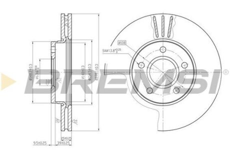 Тормозной диск перед. Ford C-Max 07-10/Focus 04-11 (278x25) Bremsi CD7222V