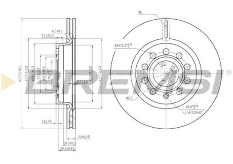 Тормозной диск перед. Caddy III/Golf V/VI/Jetta/Octavia 04- (280x22) Bremsi CD7223V