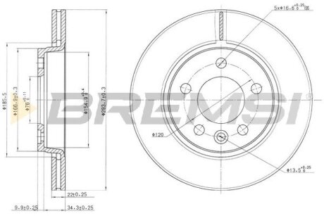 Тормозной диск зад. T5 03- (294x22) Bremsi CD7286V