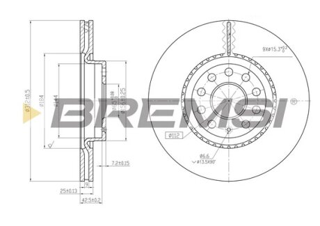 Гальмівний диск перед. Caddy III/IV/Golf/Jetta/Passat/Octavia 05- (312x25) Bremsi CD7305V