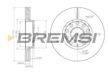 Гальмівний диск перед. Audi 100/A4/A6/Passat B5 90-05 (288x25) Bremsi CD7706V