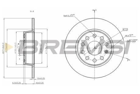 Тормозной диск зад. Caddy III/Golf VI/VII/Jetta III/IV 04- (272x10) Bremsi CD7895S