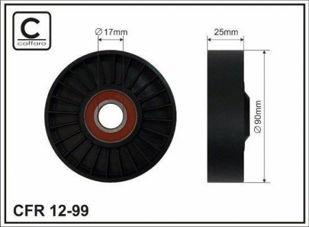 90x17x25 Ролик натяжний паска поліклинового Opel 2.0DI/2.2DI CAFFARO 12-99