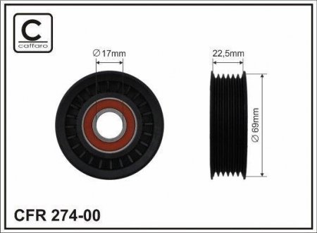 69x17x22,5 Ролик паска приводного Mazda 1.8I, 2.0I, 2.3I, 6 02,02-, MPV 02.03-, MX5 05.07- CAFFARO 274-00