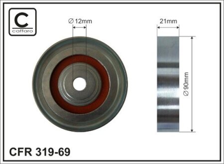 90x12x21 metal Ролик натяжника ГРМ Toyota Avensis, Avensis Verso, Carina E, Corolla 2.0D 04.92-11.08 CAFFARO 319-69