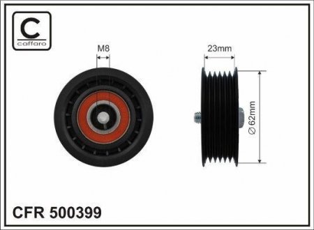 62x8x23 Ролик паска приводного Fiat 500/Tipo, Jeep Compass 1,6CRDi 11- CAFFARO 500399