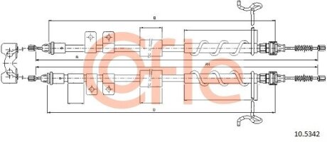 Трос ручного тормоза зад. Ford Transit Connect 200/220 DS1,8TDdi-1,8TDCi –1,8 (small mod)(без ABS) 2007- 1792/1582x2 COFLE 10.5342