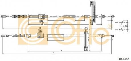 Трос ручного гальма зад. Ford Focus/C-max 3/03-04 (дискові гальма) 1770/1590x2 COFLE 10.5362