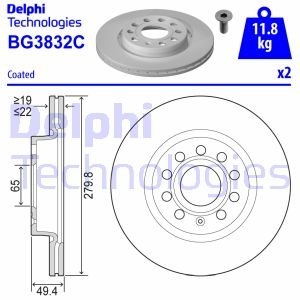 VW Диск тормозной перед.(вентил.) Audi A3 03-Golf V,Caddy III 04- Delphi BG3832C