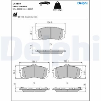Комплект гальмівних колодок, дискове гальмо Delphi LP3854