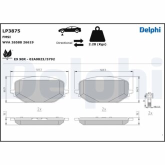 Комплект гальмівних колодок, дискове гальмо Delphi LP3875