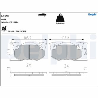 Комплект гальмівних колодок, дискове гальмо Delphi LP699