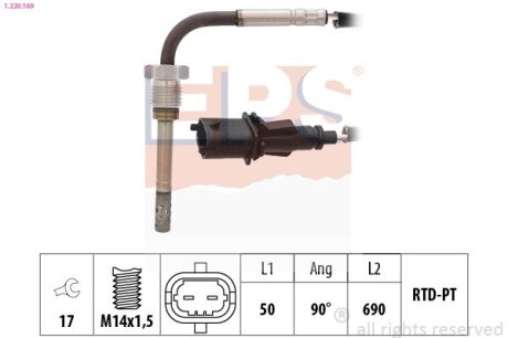 Датчик температуры выпускных газов PSA Jumper 3.0HDI 06-/Boxer 3.0HDI 06-/Fiat Doblo 1.6D 10-/Ducato 2.2D/2.3D 06- EPS 1.220.169