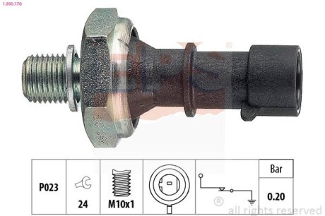 OPEL Датчик давления масла Astra H 1,7 04-, Meriva 1,7DTI/CDTI 06-, Vectra C 3,0CDTI 05-. EPS 1.800.170