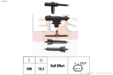 Датчик ABS задний правый Renault Kadjar 1.2-1.6D 06.15- EPS 1.960.251