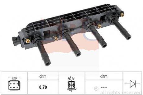 OPEL Катушка зажигания Astra G, Vectra B/C,Zafira A 1.4/1.6 98- EPS 1.970.399