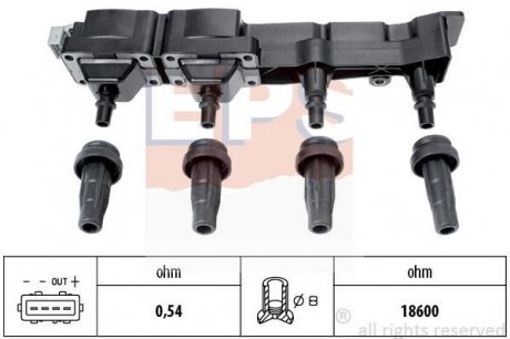 CITROEN Катушка зажигания Peugeot 1007/206/207/307 1,6 16V 00-,Berlingo,C2/C3/C4 1,6 16V 00- EPS 1.970.407